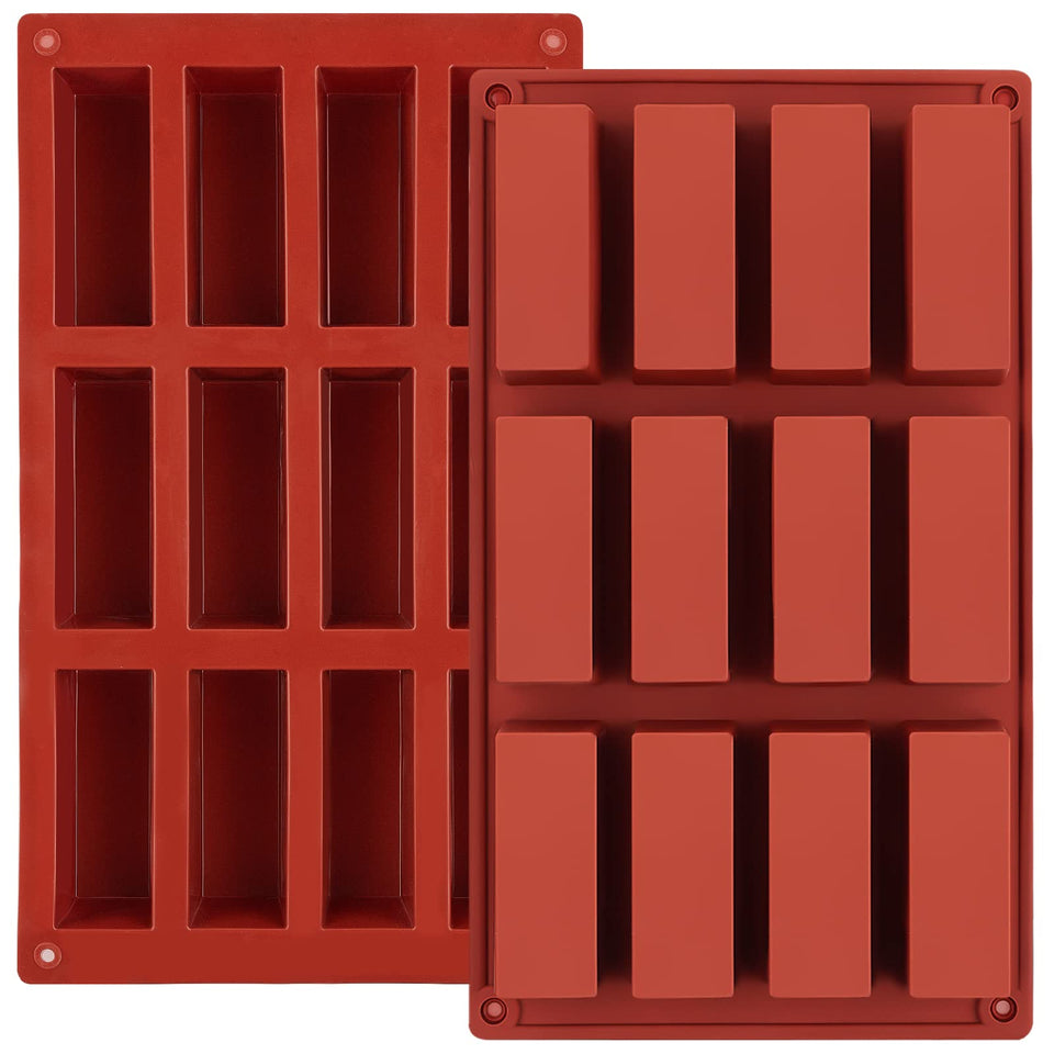 JOERSH 12-cavity rectangle silicone mold in brick red for granola bars and chocolates.