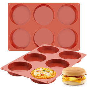 JOERSH silicone muffin top pan with 6 cavities for egg sandwiches.