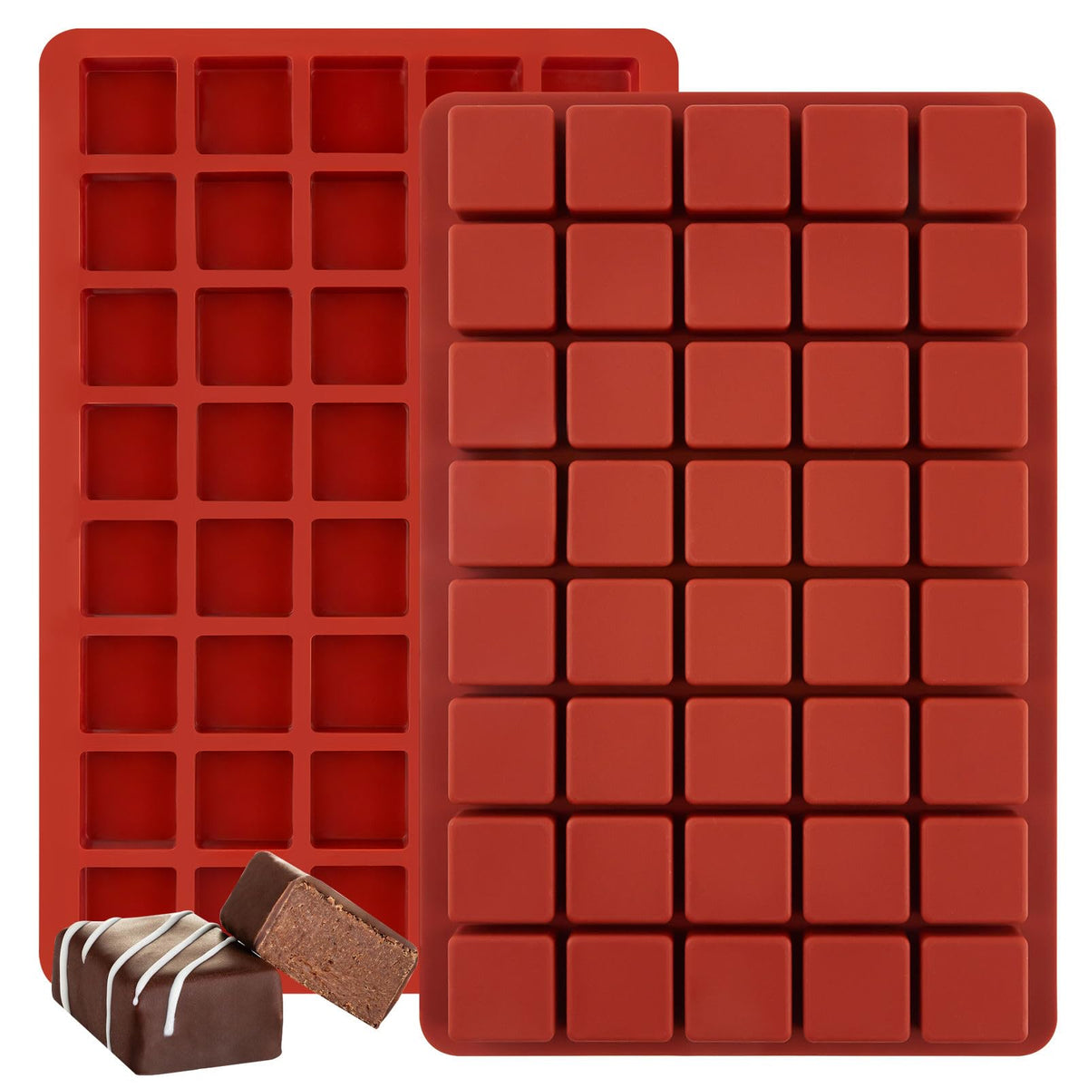 JOERSH square silicone candy mold close-up with non-stick surface for easy release.