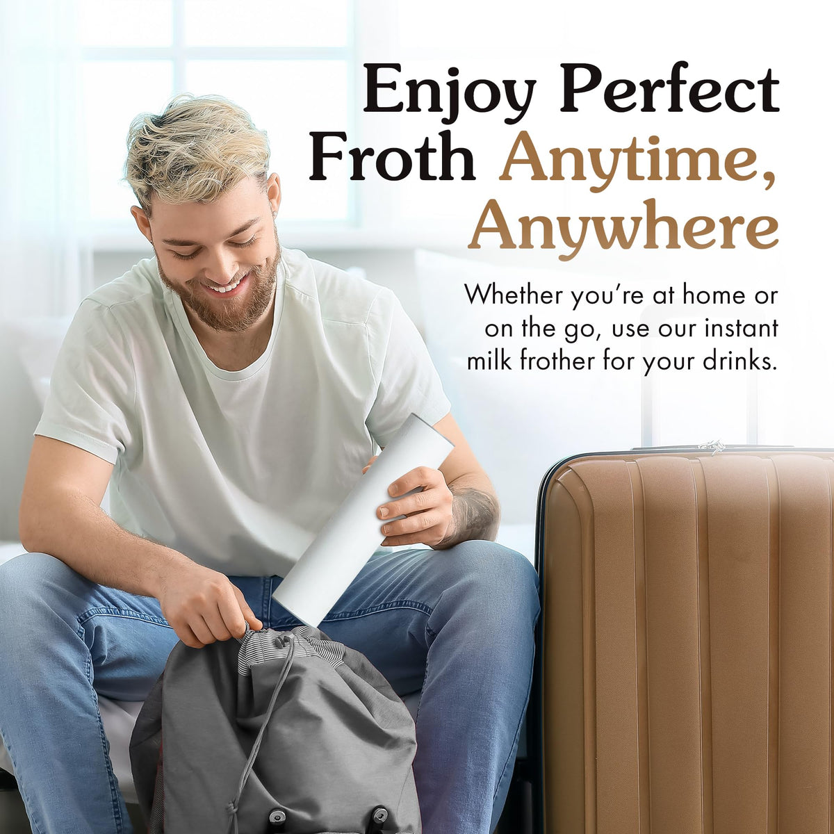 Joey Electric Milk Frother detachable whisk head cleans quickly after use.