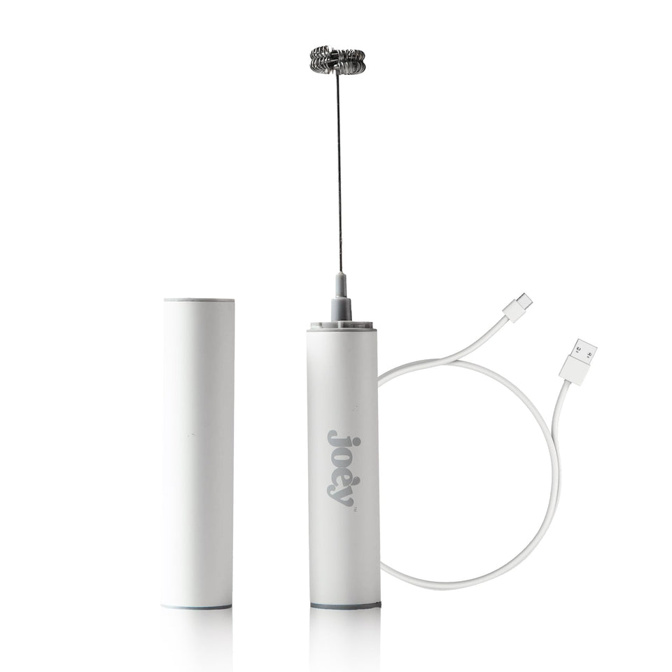 Joey Electric Milk Frother foam action enables café-style texture at home.