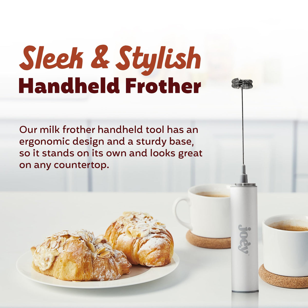 Joey Electric Milk Frother travel case keeps wand protected on the go.