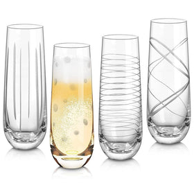 Joeyan etched champagne flutes with dots pattern for elegant toasts.