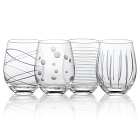 Joeyan hand blown etched stemless wine glass with dots and strips pattern, ideal for elegant entertaining