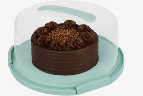 JOEY'Z compact green cake storage keeps kitchen organized.