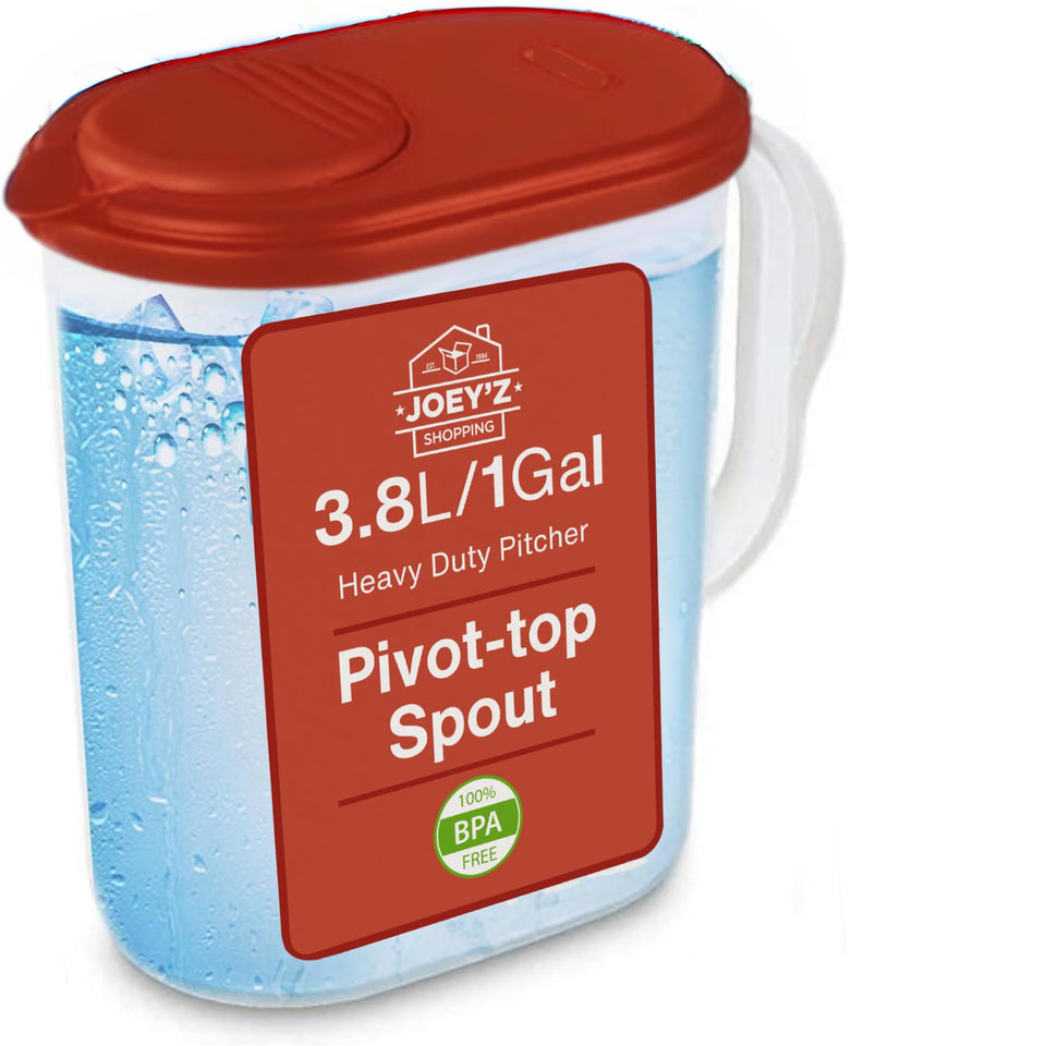 JOEY'Z 1-gallon pitcher with pivot top spout for easy, mess-free pouring.