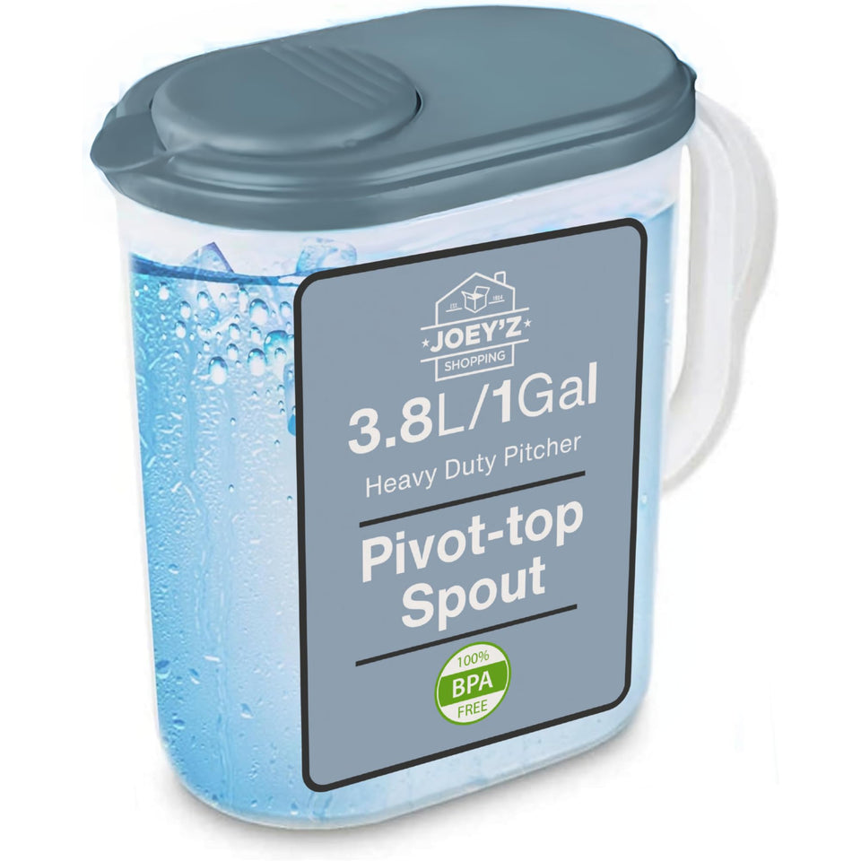 JOEY'Z 1-gallon pitcher with pivot-top spout for mess-free pouring.