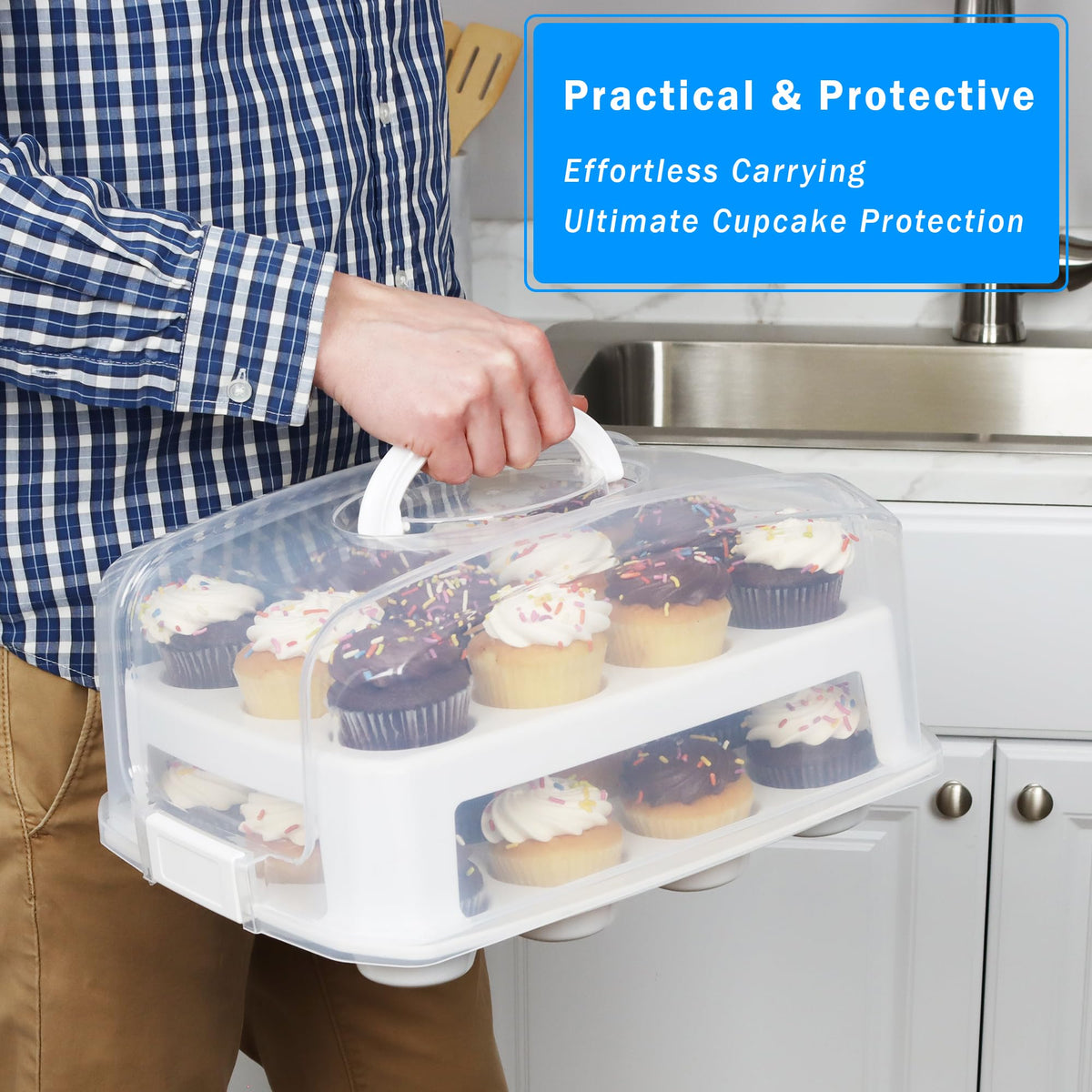 Joey'z 24-cupcake carrier showing lid and secure closure