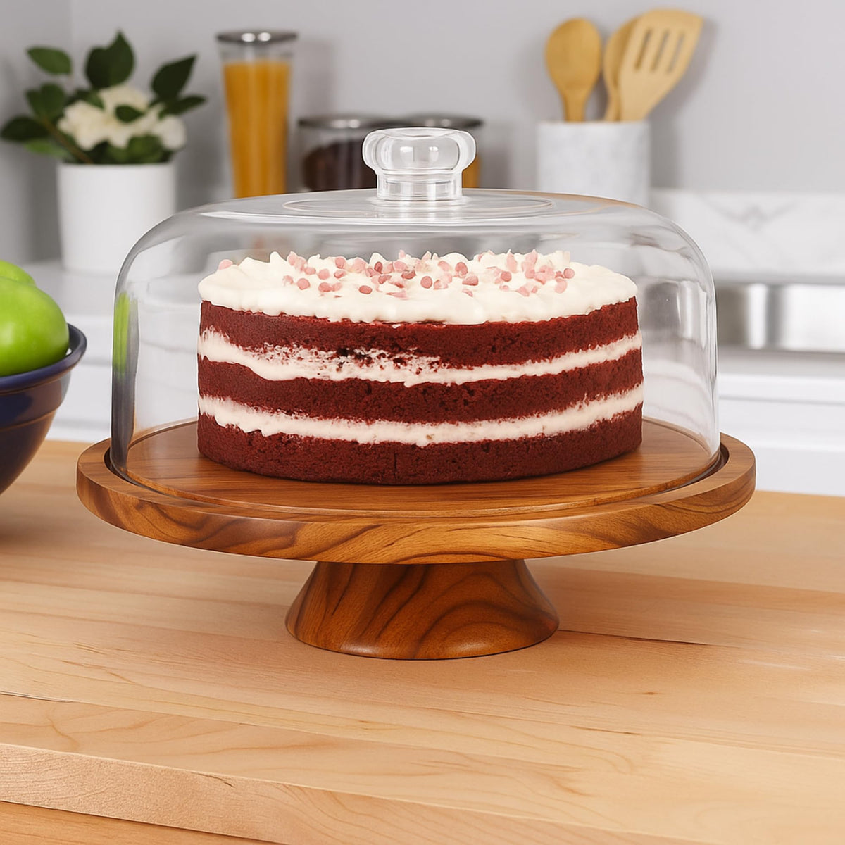 Joey'z 6-in-1 cake stand grain detail highlights sustainable wood.
