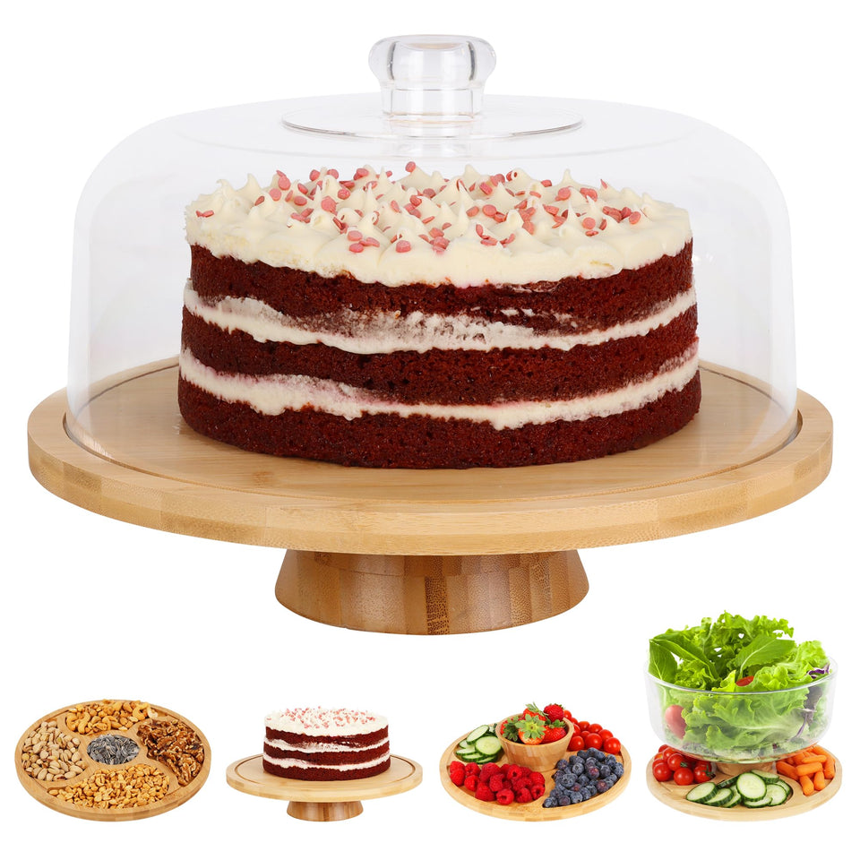 JOEY'Z 6-in-1 bamboo cake stand base for sturdy display.