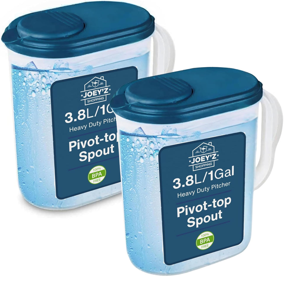 JOEY'Z Slim 1 gallon pitcher on fridge door, space-saving design for easy access