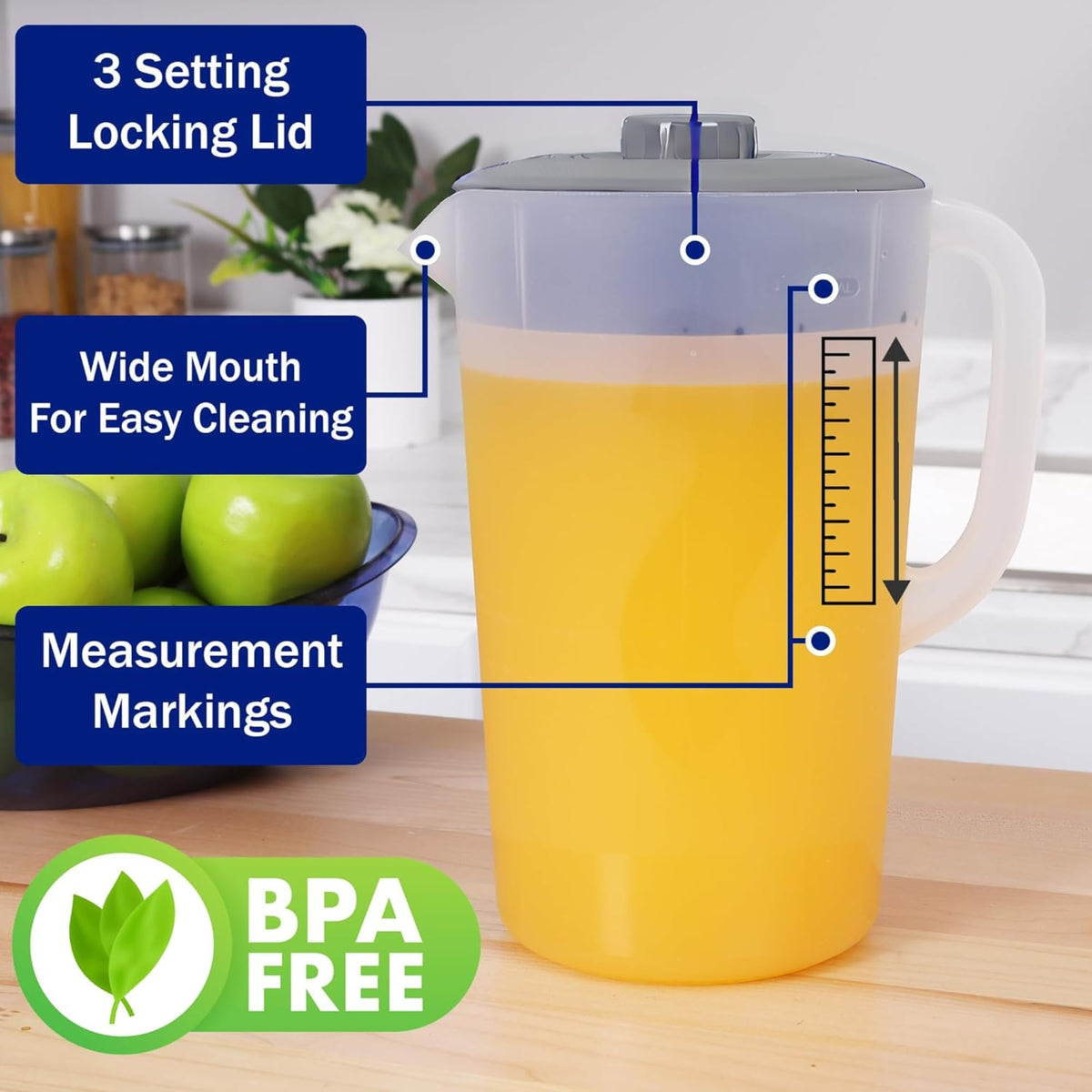 JOEY'Z water pitcher with measure marks for precise mixing.