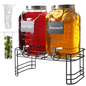 JOFUYU 2-gallon glass dispenser with stand for lemonade at weddings.