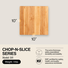 Close-up of John Boos Chop-N-Slice square maple cutting board showing edge-grain maple and smooth surface.