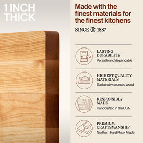 Reversible two-sided design on John Boos cutting board for versatile prep tasks.