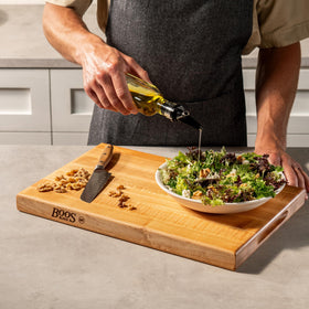 Care-ready board on counter with Boos Block oil maintenance recommended.