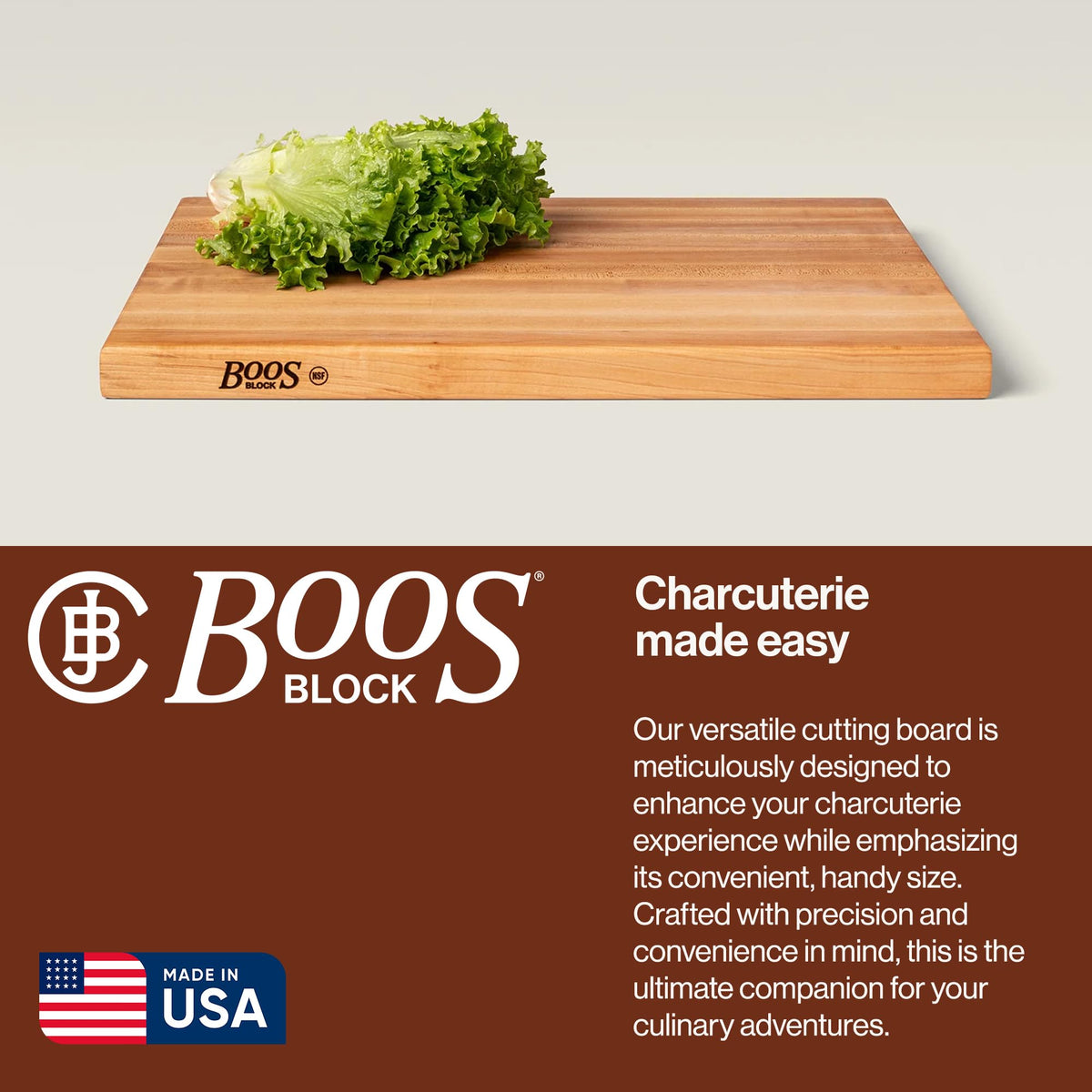 John Boos R-Board finger grips ensure easy handling during prep.