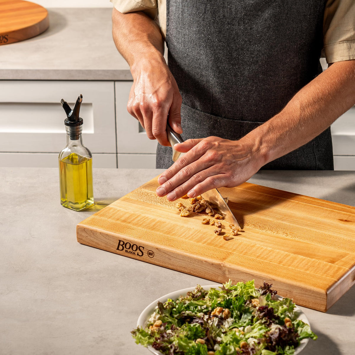 Board on a kitchen counter showing 18 by 12 inch footprint.