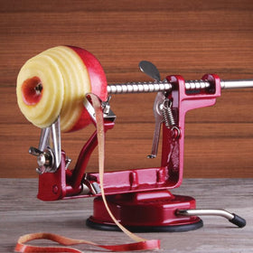 Johnny Apple Peeler demonstrates apple on fork setup for efficient prep
