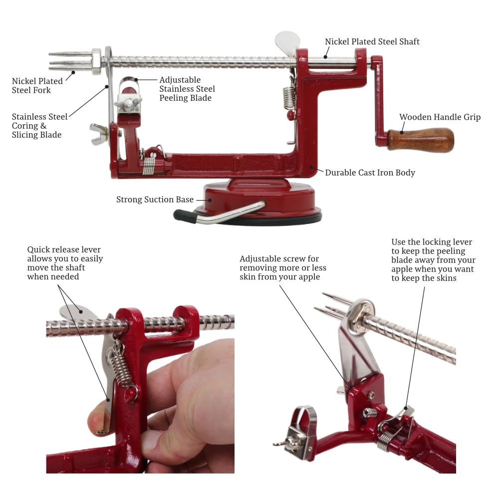 Johnny Apple Peeler suction base securely grips a smooth counter