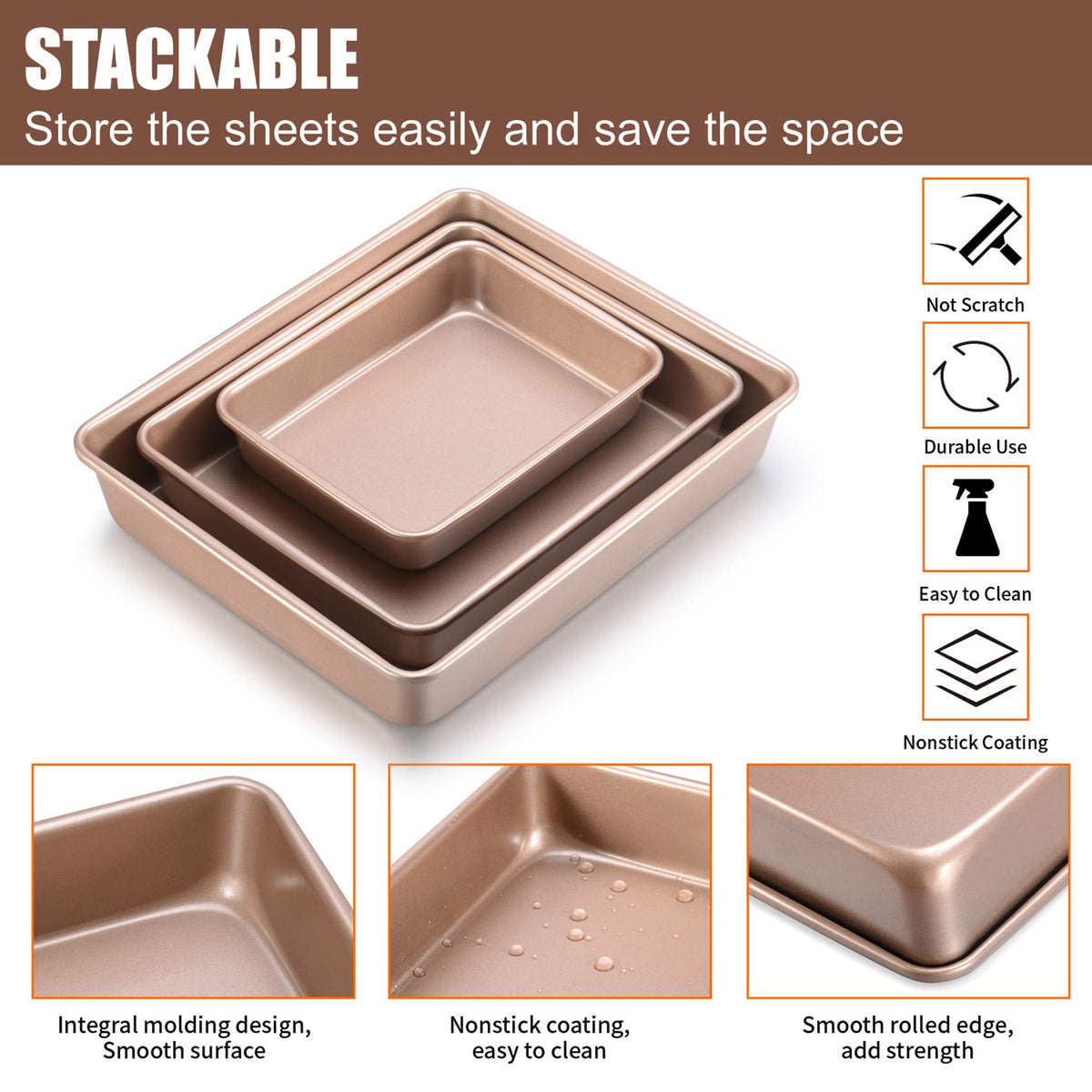JOHO BAKING stackable bakeware saves cabinet space and nests securely