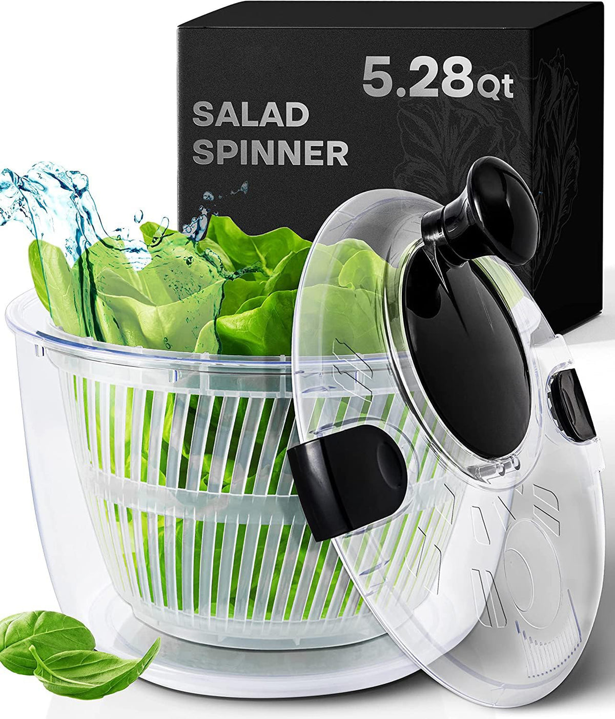 Joined salad spinner lid drain for easy water removal during rinsing greens