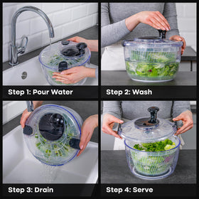 Joined salad spinner non-slip base provides stable countertop use