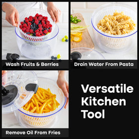 Joined salad spinner serving bowl doubles as a convenient base