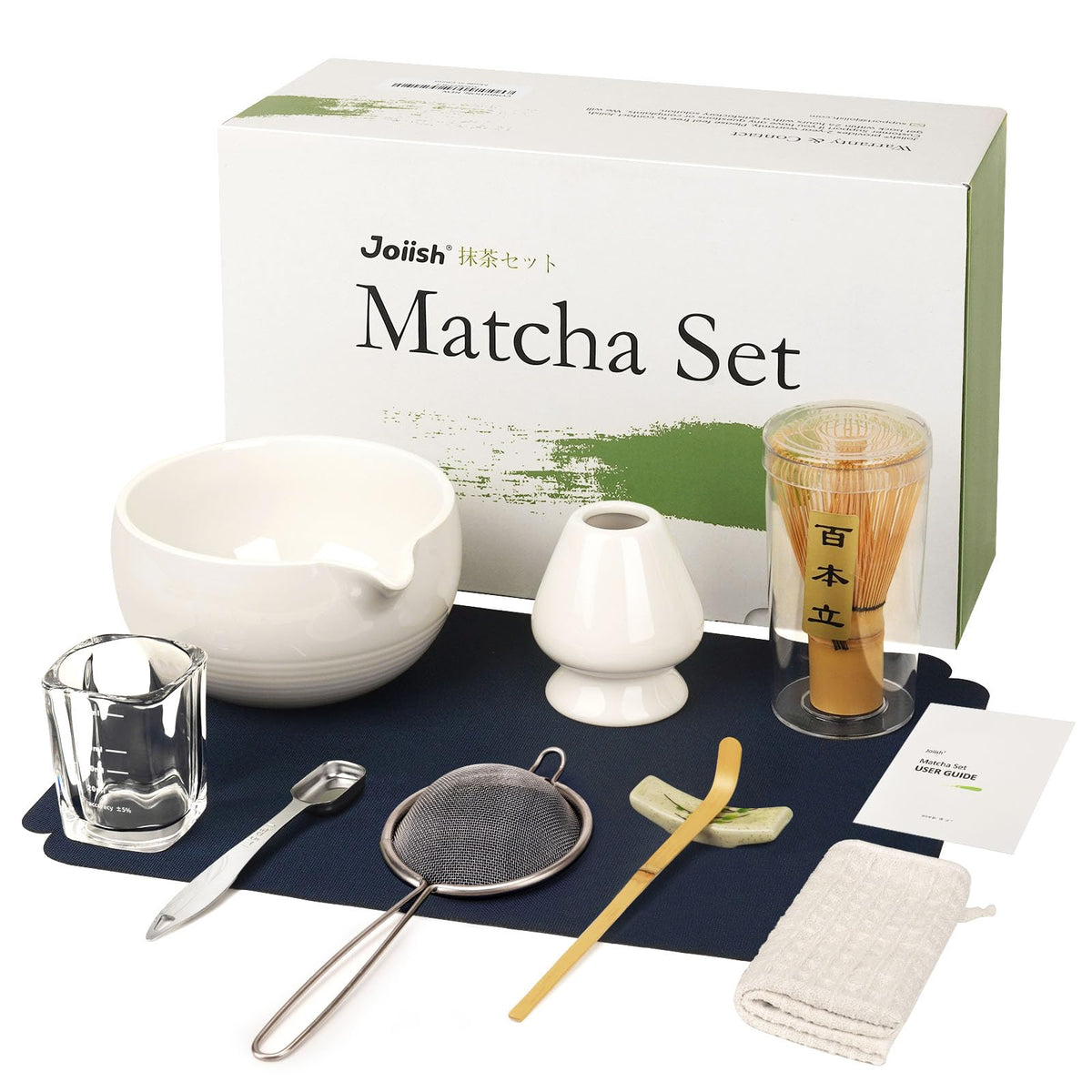Joiish Matcha Whisk Set with bowl and pour spout for mess-free serving
