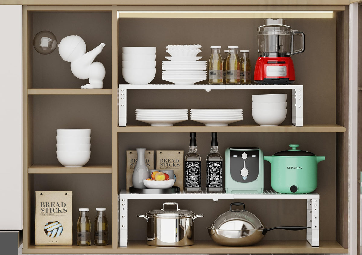 Jojocross versatile shelf for cabinets, countertops, or under-sink use.