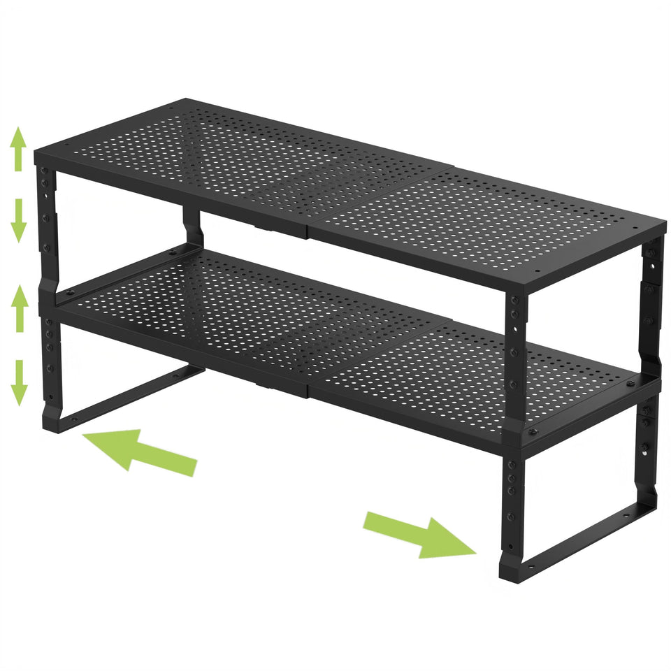 Jojocross expandable stackable kitchen organizer on the counter for flexible storage.