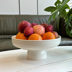 JolieJulie ceramic fruit bowl with white glaze on display for fresh fruit on the counter