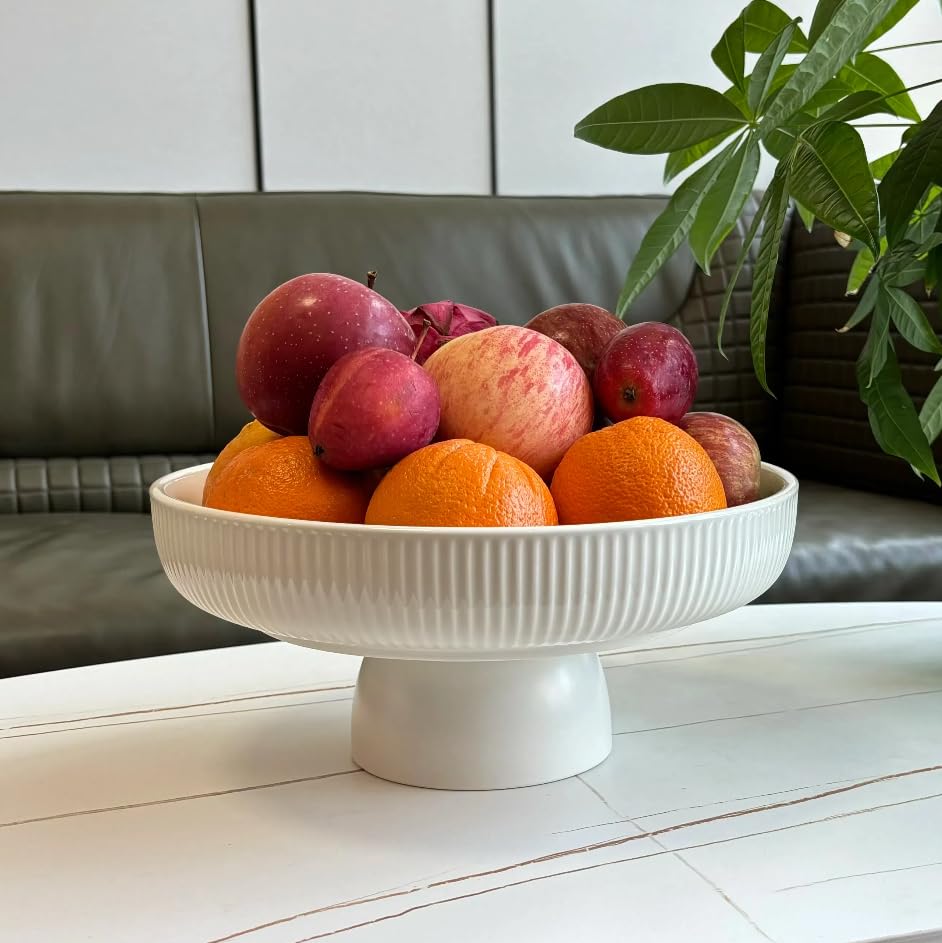 JolieJulie ceramic fruit bowl with white glaze on display for fresh fruit on the counter