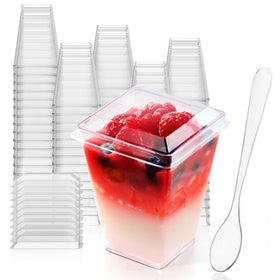 JOLLY CHEF 5oz square dessert cups with lids for elegant party servings.