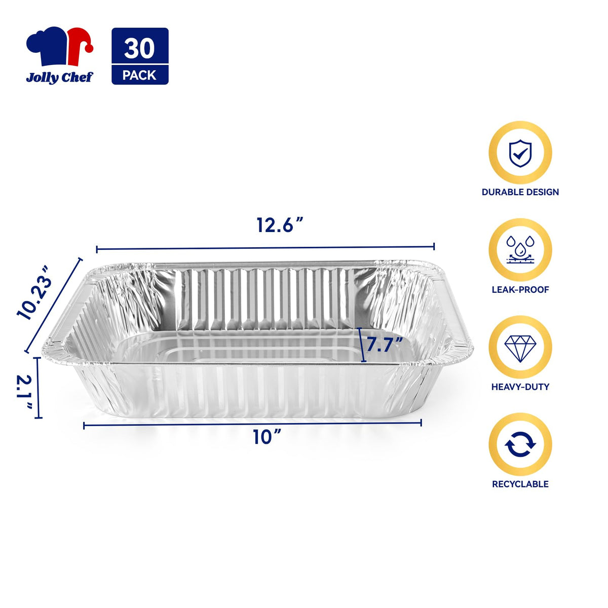 JOLLY CHEF 9x13 pan side angle shows deep size ideal for casseroles and lasagna.