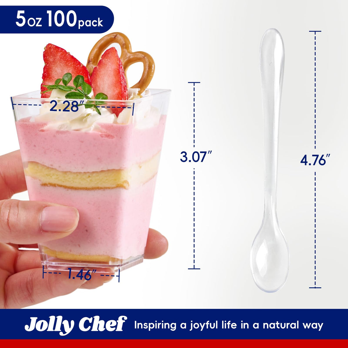 JOLLY CHEF clear dessert cups with spoons, ideal for convenient dessert servings.