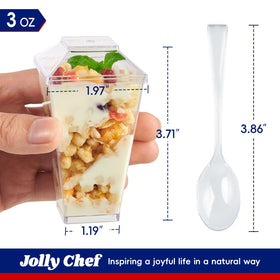 JOLLY CHEF clear square dessert cups with nested lids for easy storage