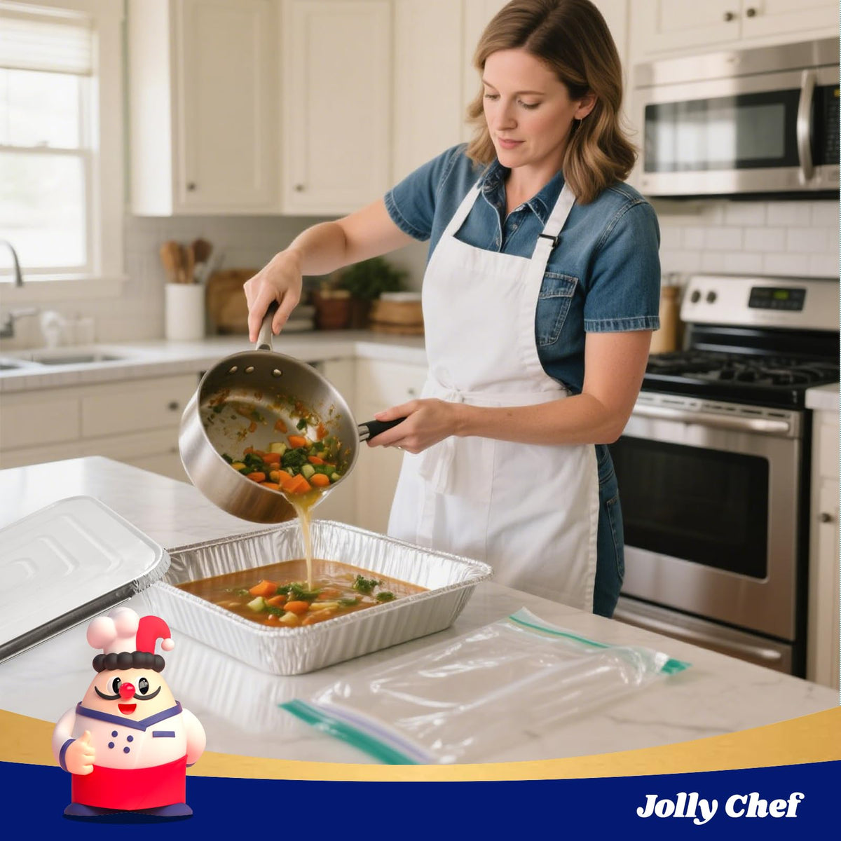 Durable, heavy-duty foil construction from JOLLY CHEF resists warping.