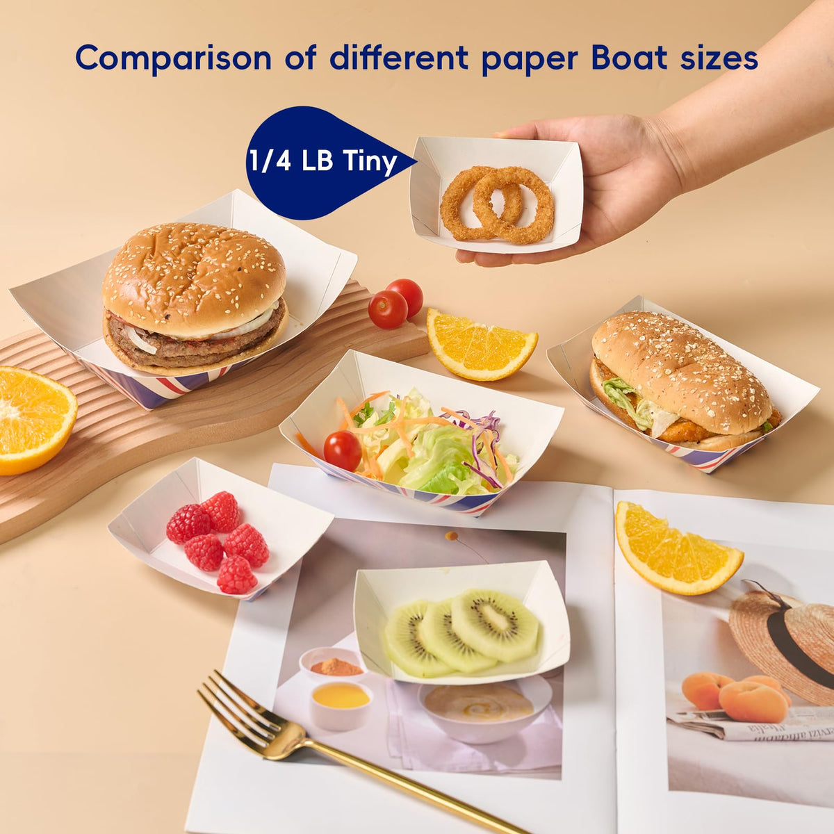 JOLLY CHEF microwave-safe paper boat side view supports easy reheating.