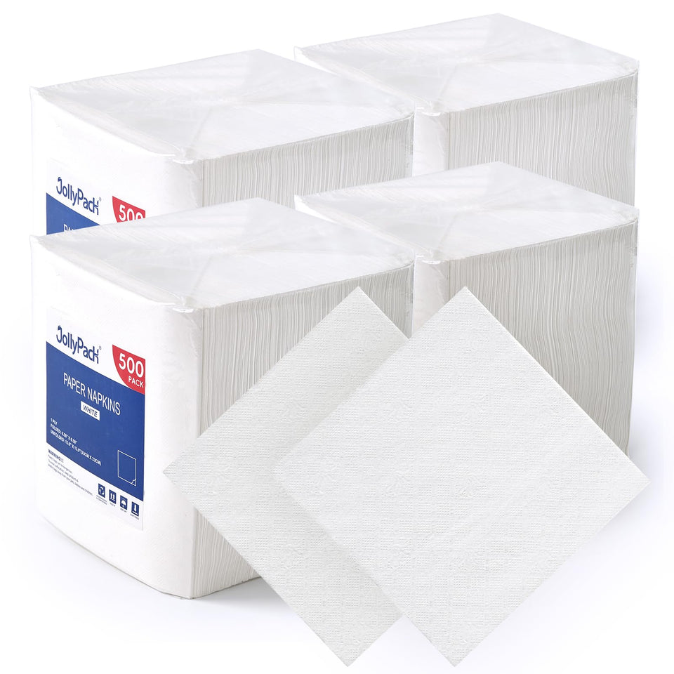 JollyPack napkins folded to 6.5x6.5 inches for quick hand wipes in busy venues