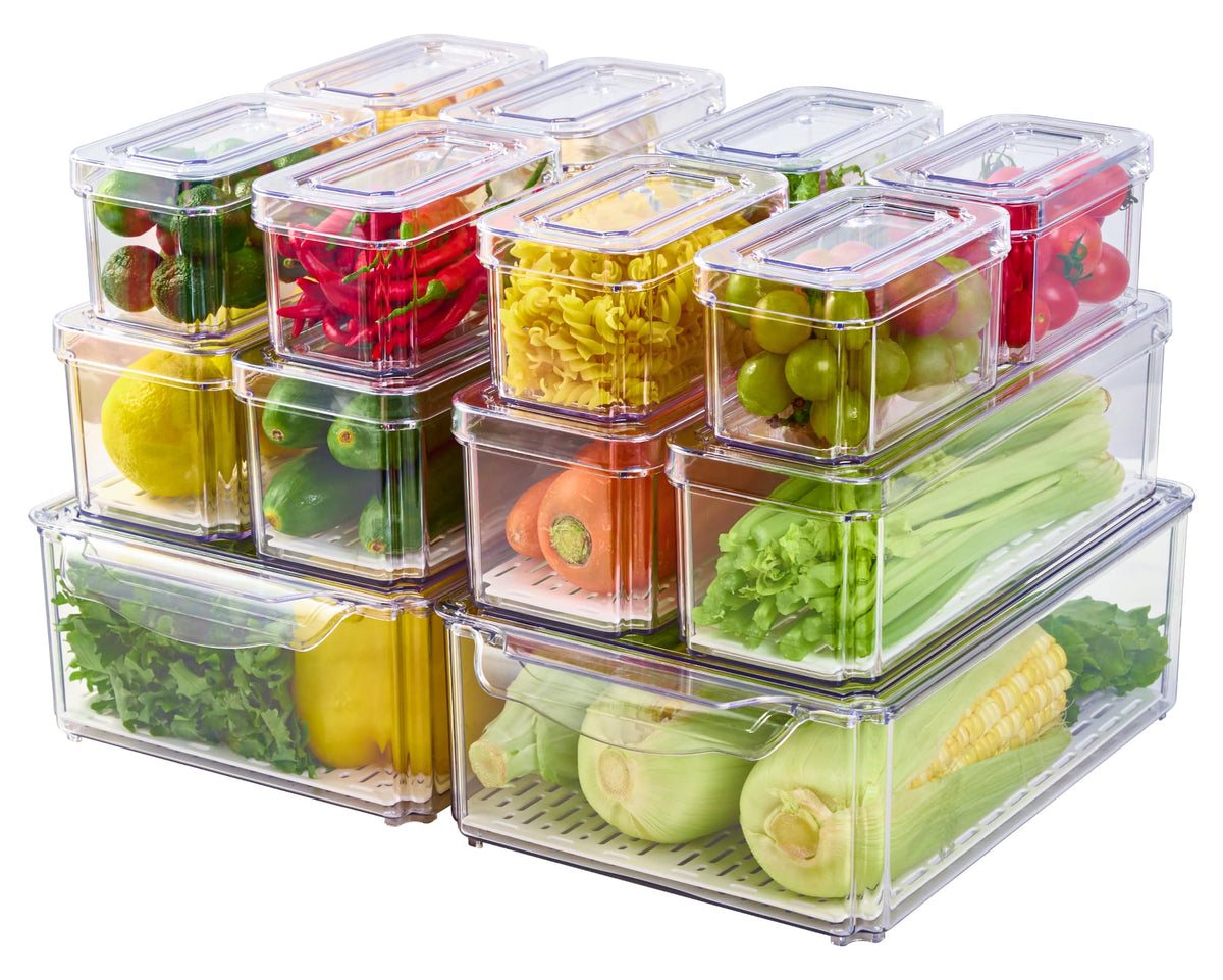 JollyPack 14-pack fridge organizers with lids organize essentials and speed access