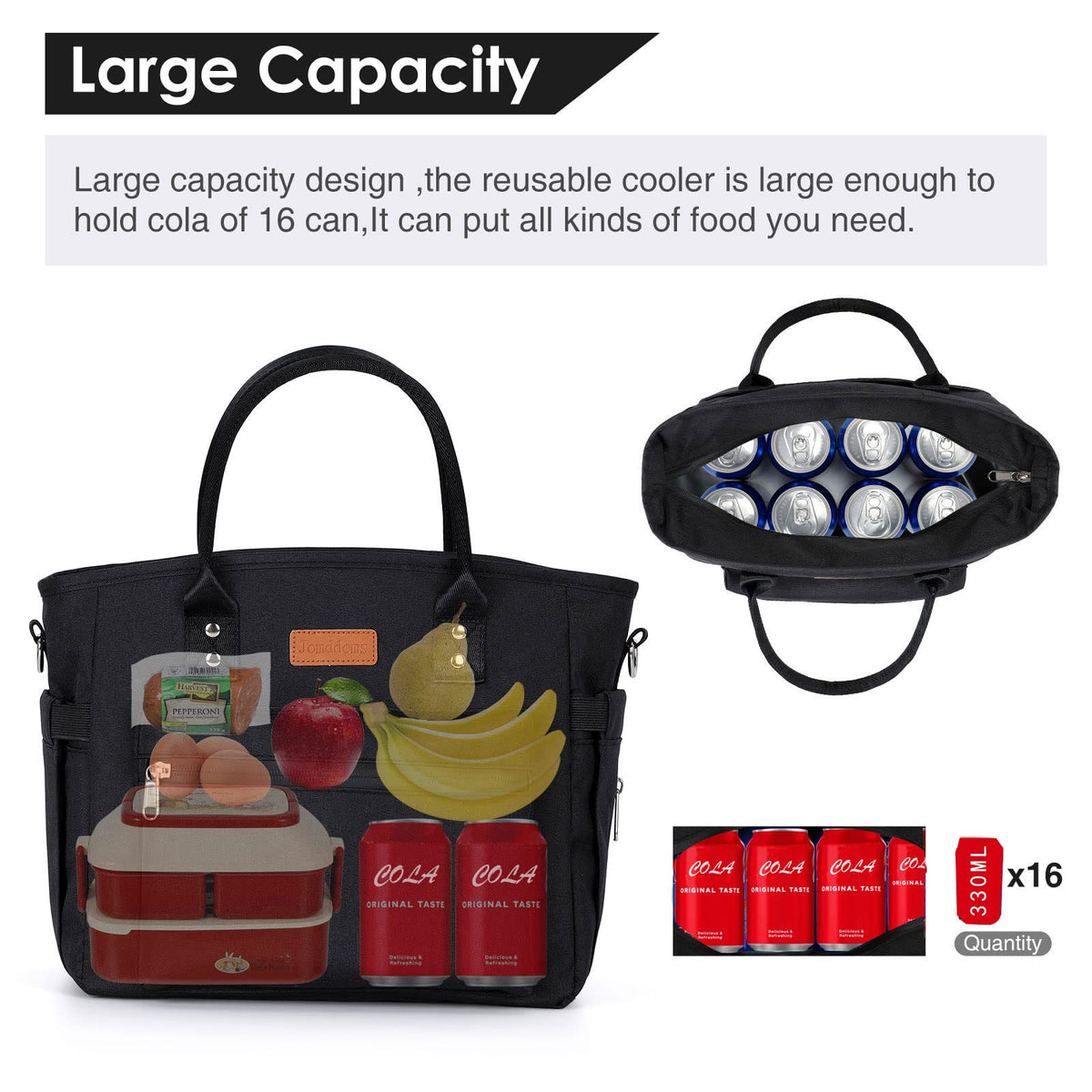 Jomddems insulated lunch bag front pocket stores keys and cards neatly.