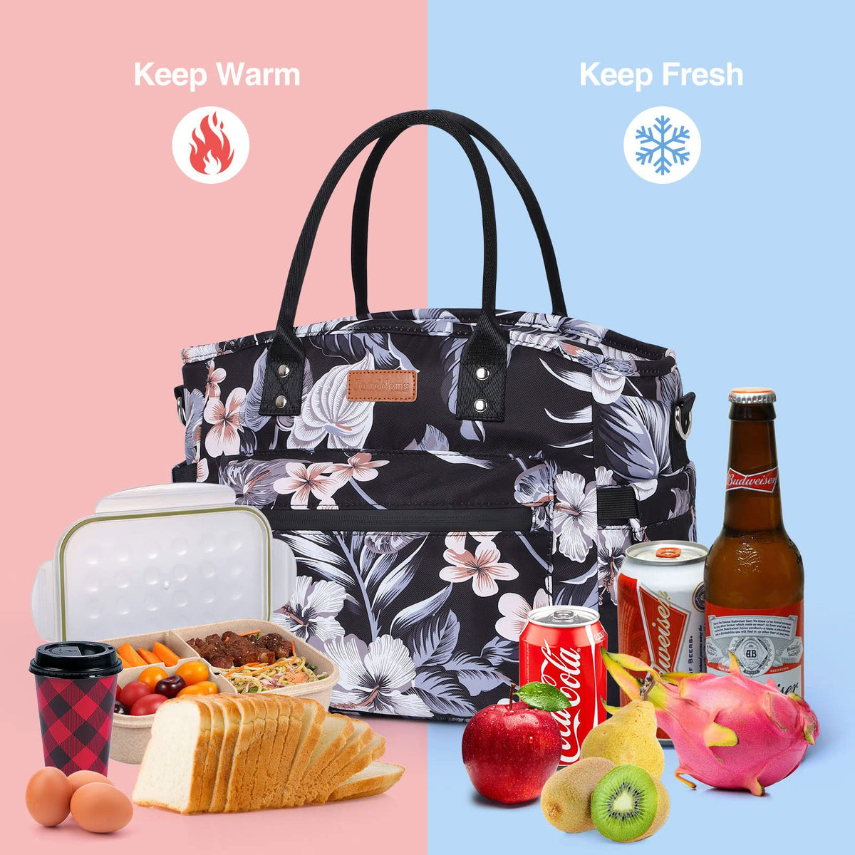 Jomddems insulated lunch bag front pocket stores phone and charger for easy access
