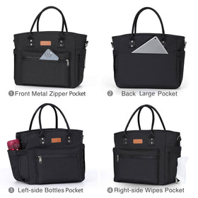Jomddems insulated lunch bag side pocket holds a bottle for easy hydration.