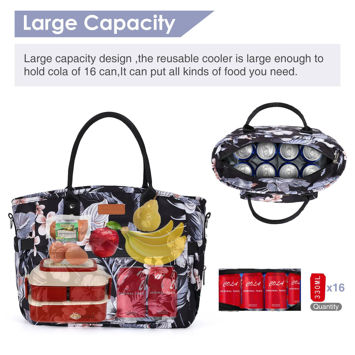 Jomddems insulated lunch bag side pocket fits a water bottle or umbrella