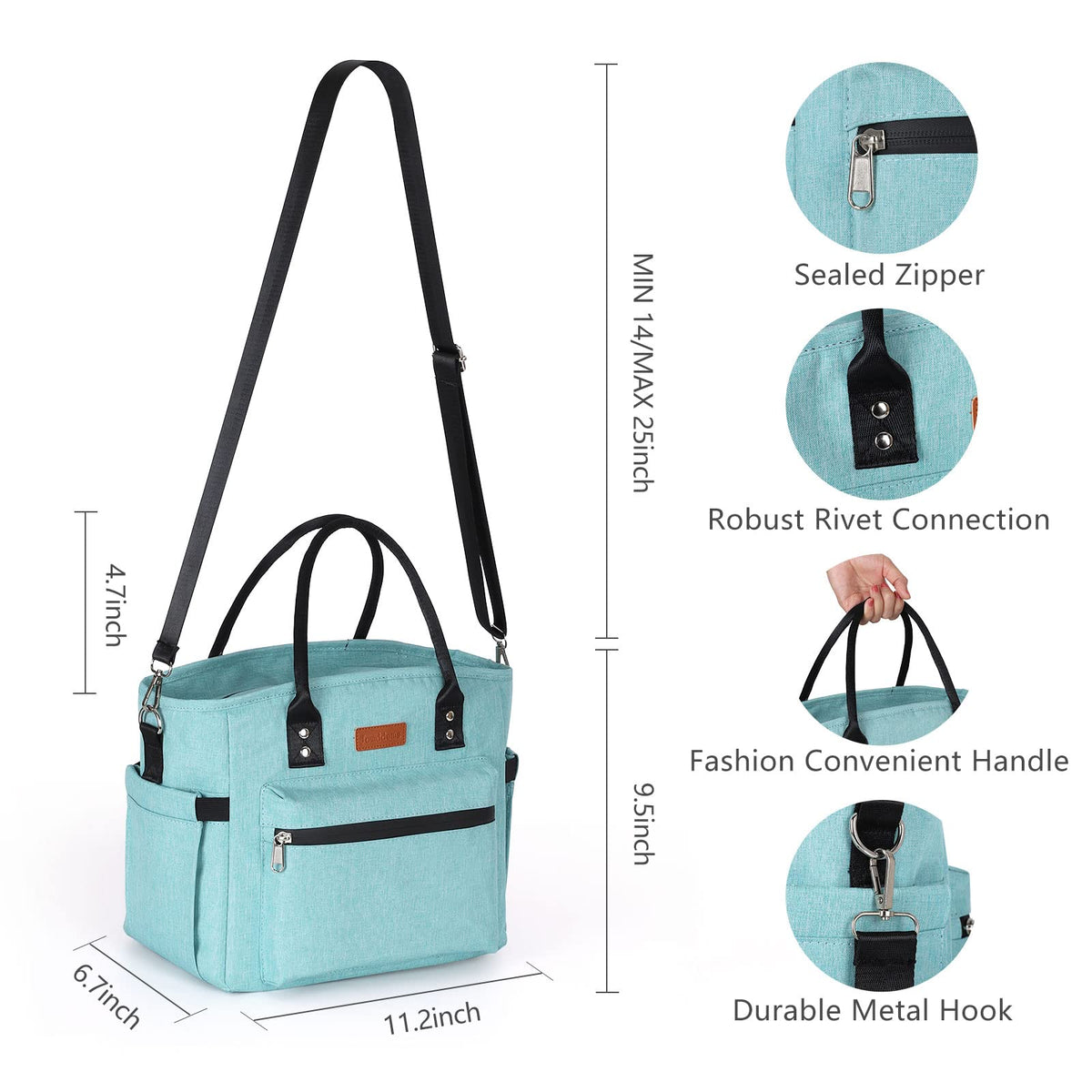 Jomddems lunch bag durable zippers ensure smooth opening and longevity