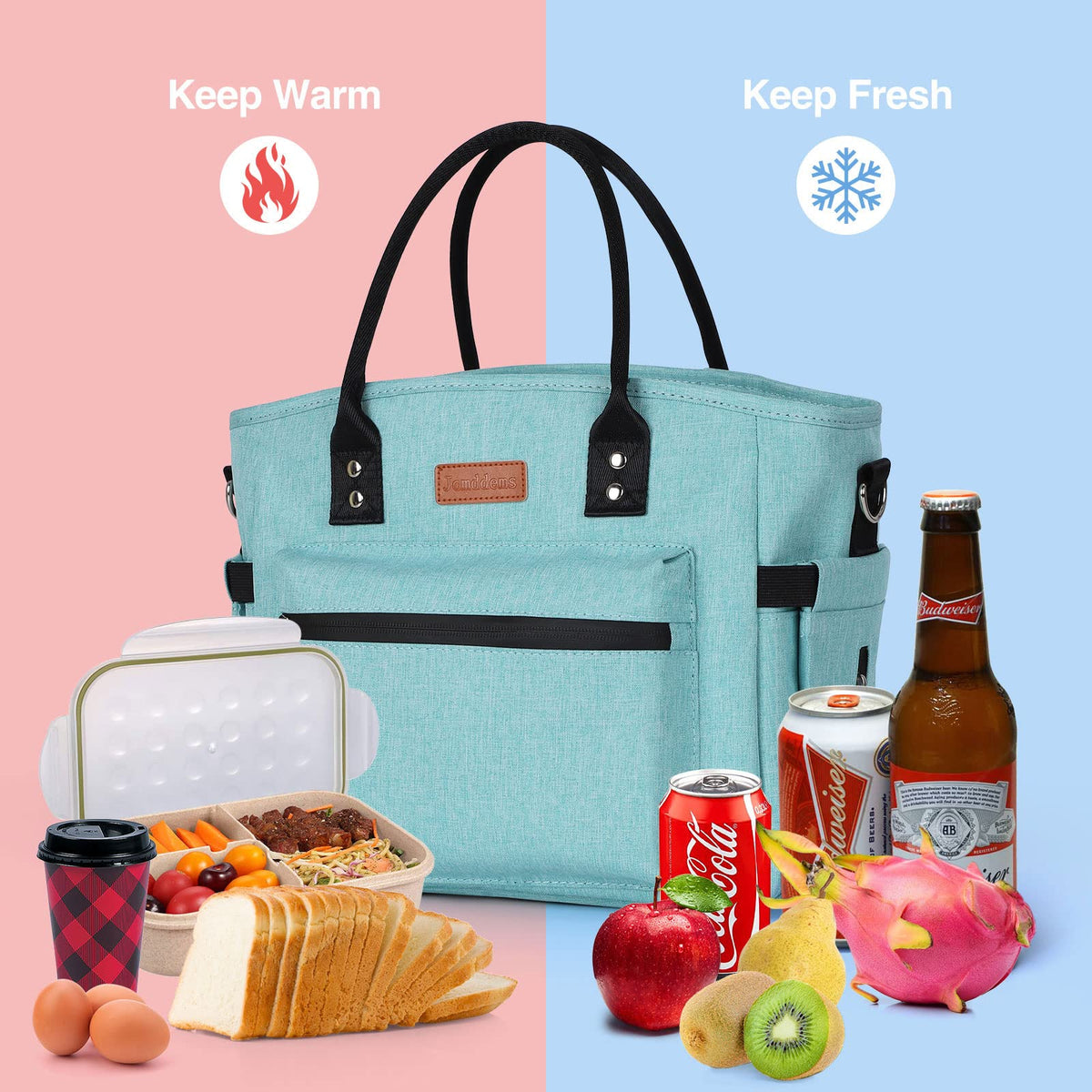 Jomddems lunch bag front pocket keeps essentials organized during commutes
