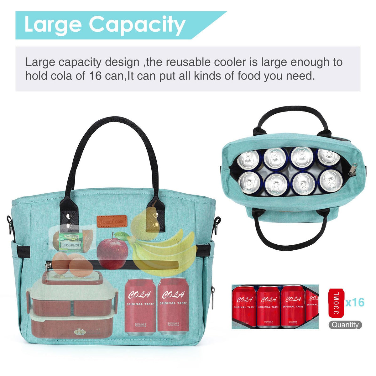 Jomddems lunch bag side pocket for water bottle or umbrella