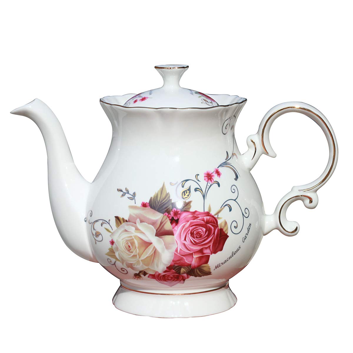 Jomop European style flower teapot with rose motif, ideal for elegant tea moments.