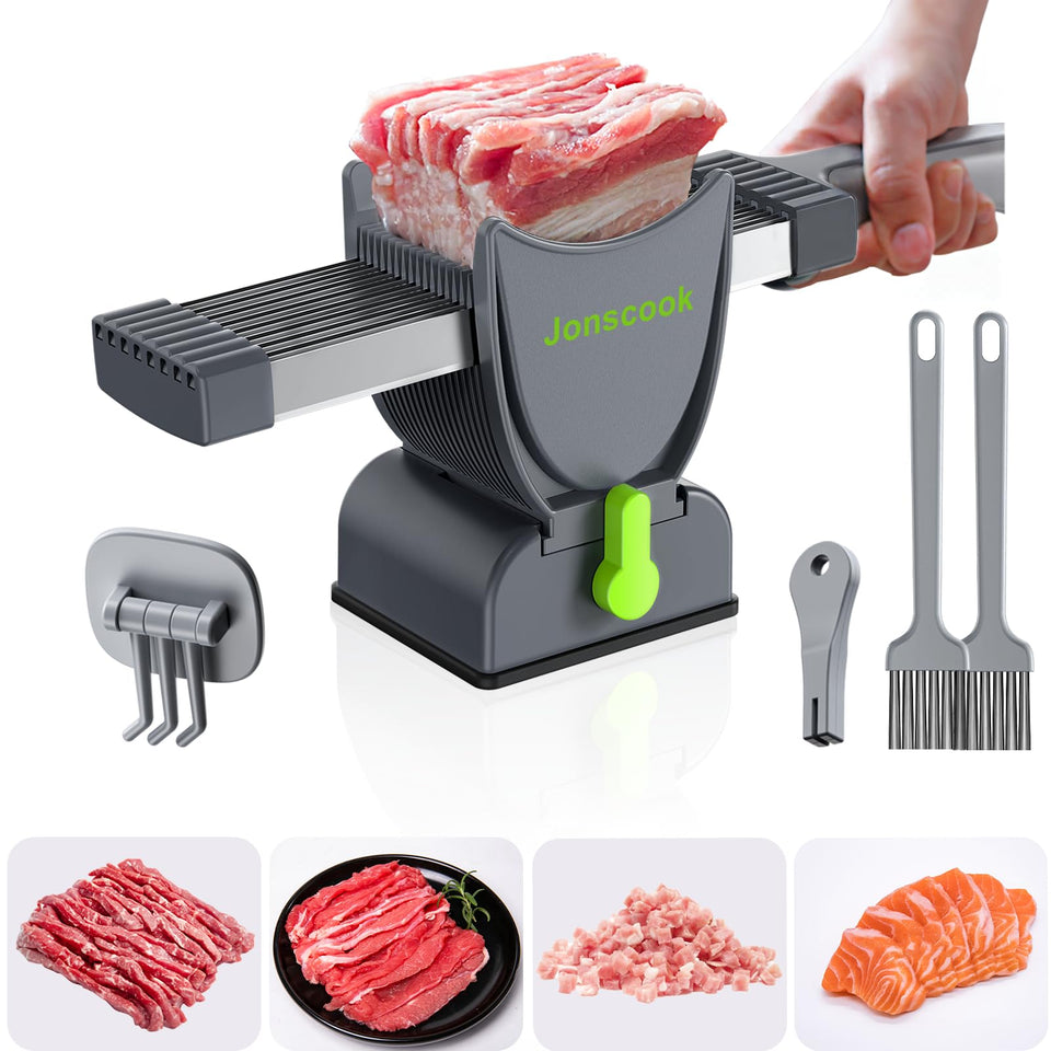Jonscook Fresh Meat Slicer on a countertop enables quick, even servings.